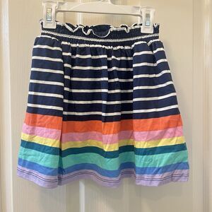 Lands' End Navy Blue Rainbow Striped Skort Skirt Ruffle Cotton Girls Medium 8